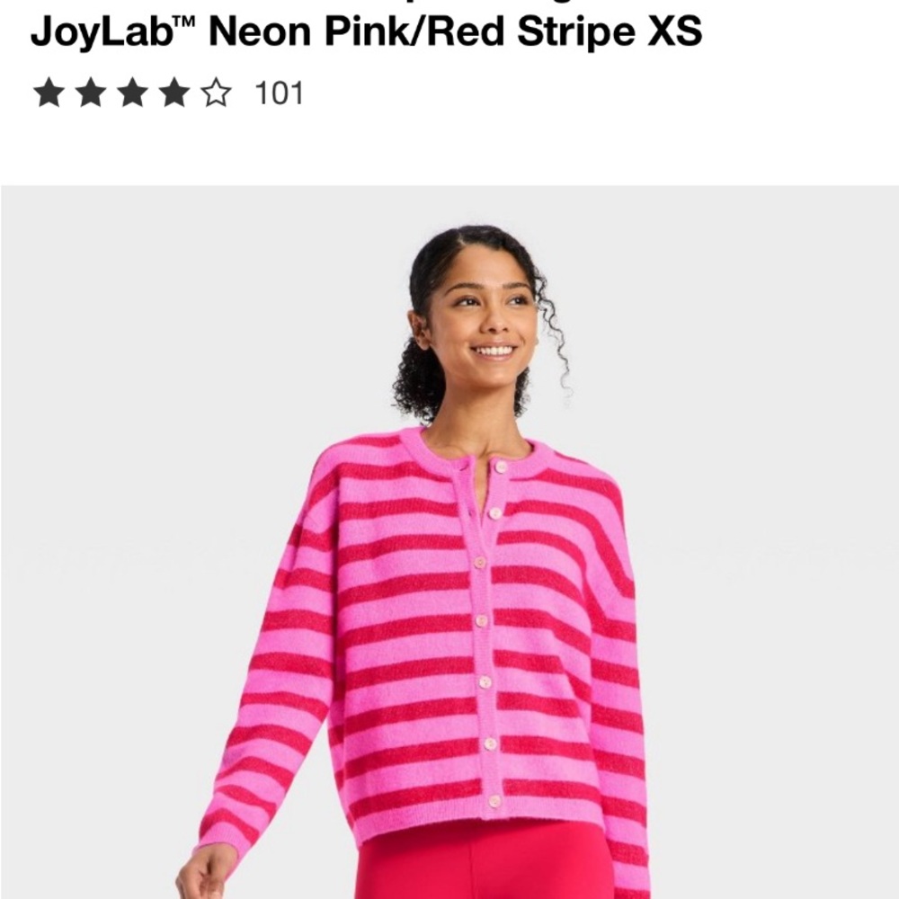 JoyLab Hot Pink and Fuchsia Striped Button-Front Cardigan